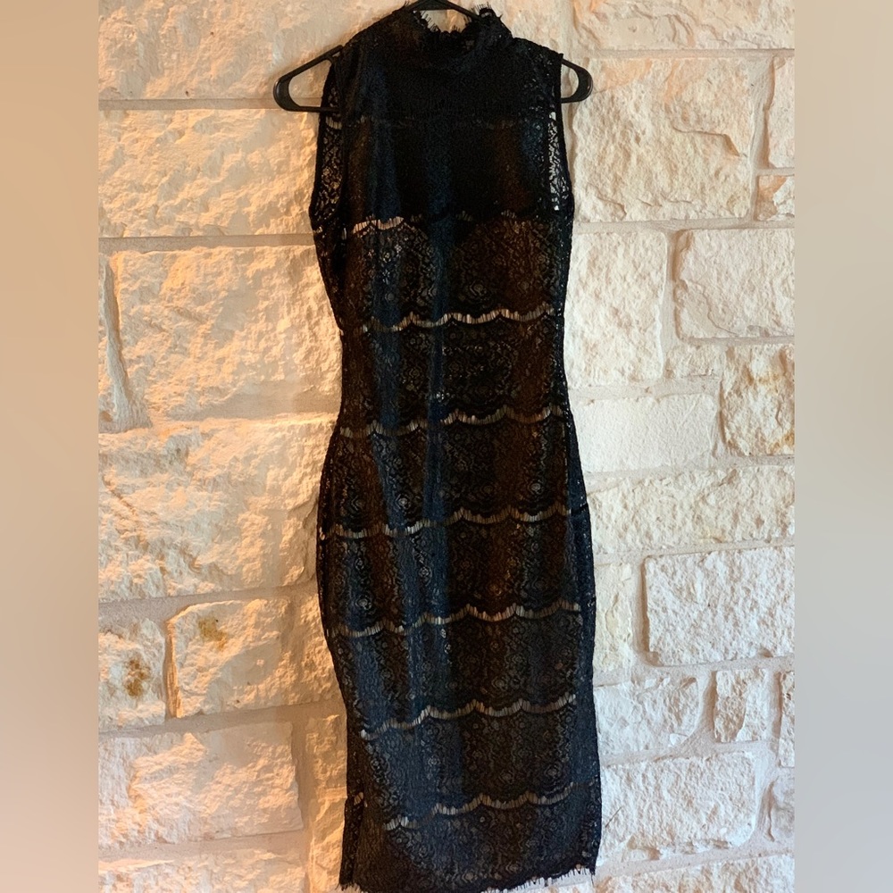 Hot Miami Styles - Black Lace Mid Dress (Small)